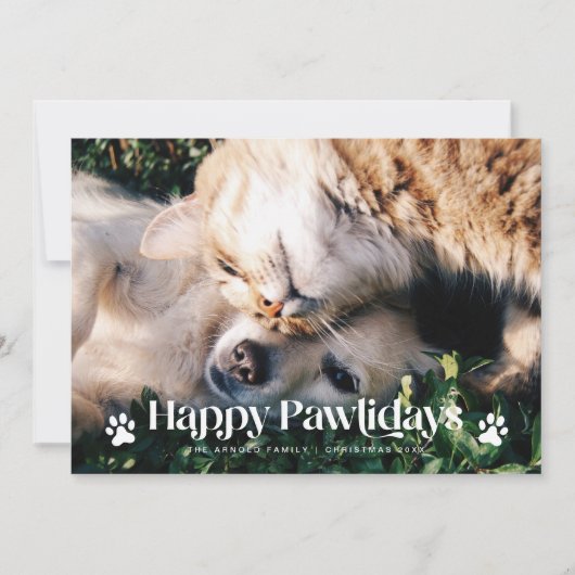Prettige Pawlidays Katten Hond Kerst Foto Feestdagenkaart (Voorkant)