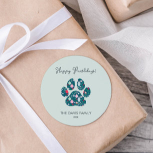 Prettige Pawlidays Moderne Poot Kunst Kerst Sticke Ronde Sticker