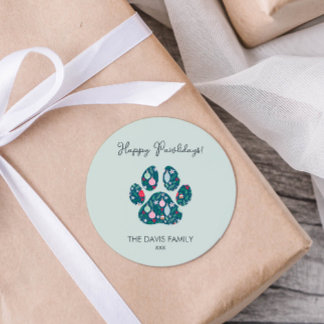 Prettige Pawlidays Moderne Poot Kunst Kerst Sticke Ronde Sticker