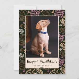 Prettige Pawlidays Roze Zwart Eén lijn Huisdier Fo Feestdagenkaart