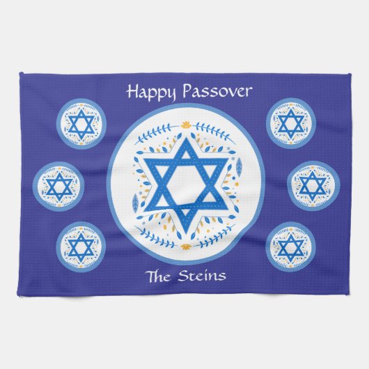 Prettige PESACH Blauwe ster van David NAAM Theedoek (Horizontaal)