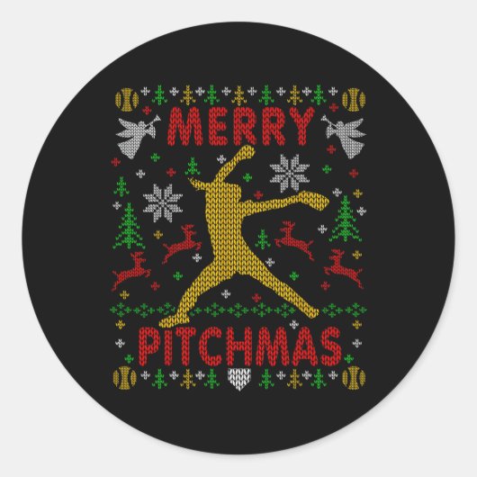 Prettige Pitchmas Fastpitch Softll Pitcher Lelijke Ronde Sticker (Voorkant)