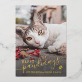 Prettige Poesfeestdagen Kat Foto Huisdier Rood Ker Folie Feestdagenkaart (Voorkant)