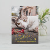 Prettige Poesfeestdagen Kat Foto Huisdier Rood Ker Folie Feestdagenkaart (Staand Voorkant)