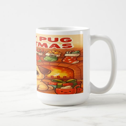 Prettige Pug Kerstmis – Kawaii Kerstmok Koffiemok (Rechts)