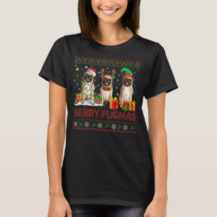 Prettige Pugmas Drie X Mas Kerstman Rendier Elf Pu T-shirt