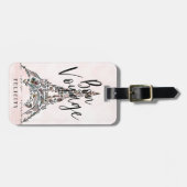 Prettige reis | Bloemige bloemen Parijs Eiffeltore Bagagelabel (Voorkant horizontaal)