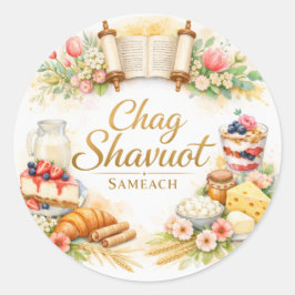 Prettige Sjavuot-sticker, waterverf Ronde Sticker