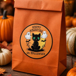Prettige spookzwarte kat Halloween sticker