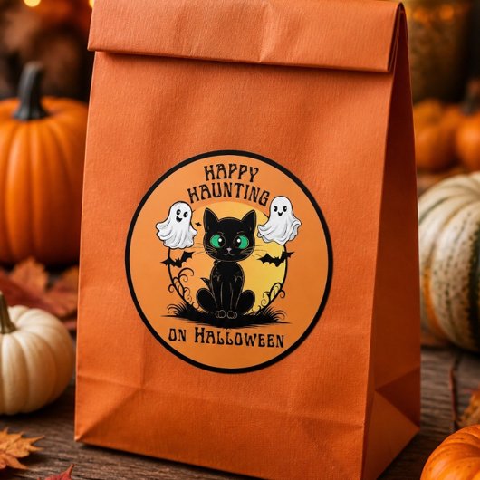 Prettige spookzwarte kat Halloween sticker
