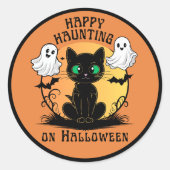 Prettige spookzwarte kat Halloween sticker (Voorkant)