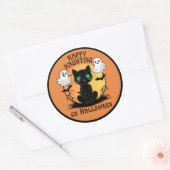 Prettige spookzwarte kat Halloween sticker (Envelop)