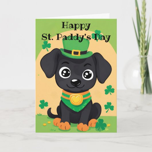 Prettige St. Paddy's Dag Speelse Puppy Vakantiekaa Feestdagen Kaart (Voorkant)