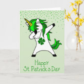 Prettige St. Patrick's Dag Groene Dabbing Eenhoorn Kaart (Gele Bloem)