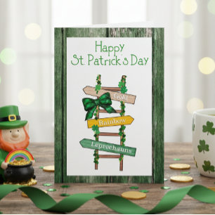 Prettige St. Patrick's Dag Groene Hout Ansichtkaar Feestdagen Kaart