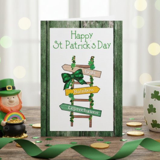 Prettige St. Patrick's Dag Groene Hout Ansichtkaar Feestdagen Kaart