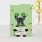 Prettige St. Patrick's Dag Moppige Franse Bulldog Kaart (Gele Bloem)