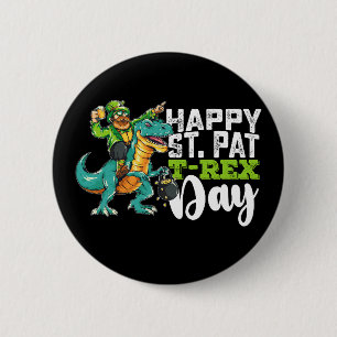 Prettige St. Patrick's Dag Pat T Rex Dinosaur Ronde Button 5,7 Cm