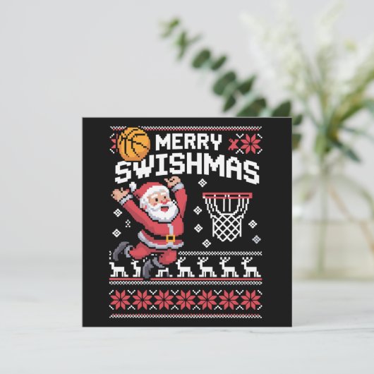Prettige Swishkerst Basketbal Lelijke Kerstmis Ker Feestdagenkaart (Staand voorkant)