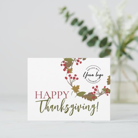 Prettige Thanksgiving Aangepast logo Herfstbloemen Briefkaart (Staand voorkant)