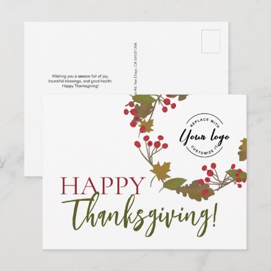 Prettige Thanksgiving Aangepast logo Herfstbloemen Briefkaart (Voorkant / Achterkant)