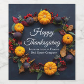 Prettige Thanksgiving Aangepaste Pompoen Krans Mod Wijn Etiket (Enkel label)
