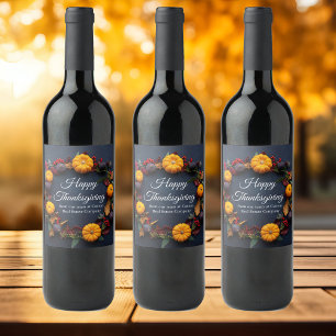 Prettige Thanksgiving Aangepaste Pompoen Krans Mod Wijn Etiket