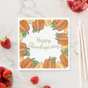 Prettige Thanksgiving-aquarel pompoen papieren ser Servet