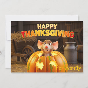Prettige Thanksgiving Cartoonrat in Pompoen Feestdagenkaart