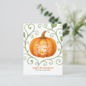 Prettige Thanksgiving Dankbare Scroll Pompoen Briefkaart (Staand voorkant)