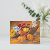 Prettige Thanksgiving Day pompoenen met kat Briefkaart (Staand voorkant)