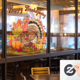 Prettige Thanksgiving Kalkoen Herfst Oogst Grafisc Raamsticker