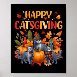 Prettige Thanksgiving Kat Drie Schattige Russische Poster