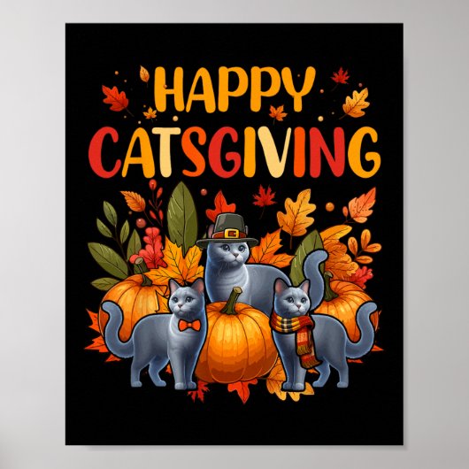 Prettige Thanksgiving Kat Drie Schattige Russische Poster (Voorkant)