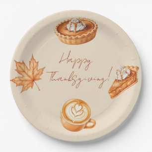 Prettige Thanksgiving Laat Crème Pompoentaart Papieren Bordje