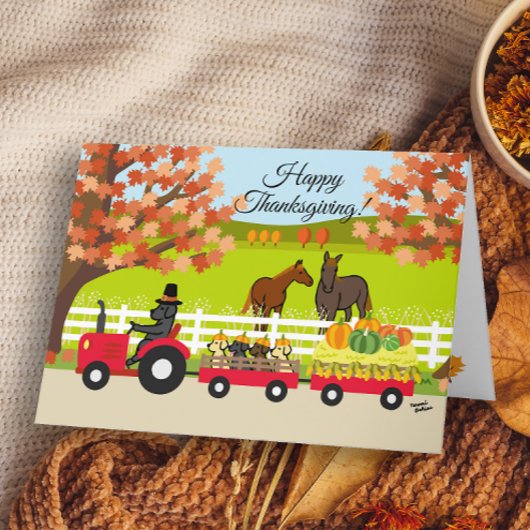 Prettige Thanksgiving Labradors en Tractor Kaart