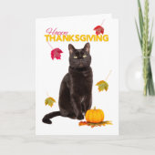 Prettige Thanksgiving Lieve Zwarte Kat Met Herfstb Feestdagen Kaart (Voorkant)