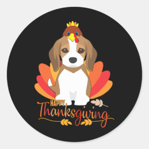 Prettige Thanksgiving Met Kalkoen Beagle Hond Mopp Ronde Sticker