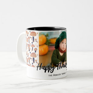 Prettige Thanksgiving Oranje Paddenstoel Herfst Fo Tweekleurige Koffiemok