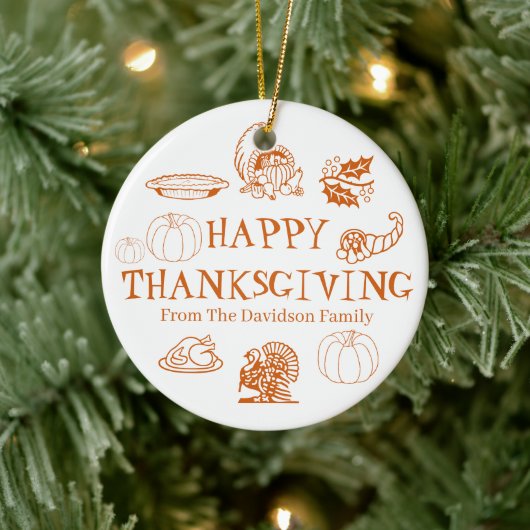 Prettige Thanksgiving pompoen aangepaste naam scha Keramisch Ornament (Boom)