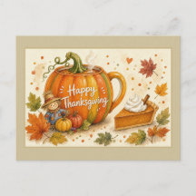 Prettige Thanksgiving Pompoen Mok en Taart Ansicht