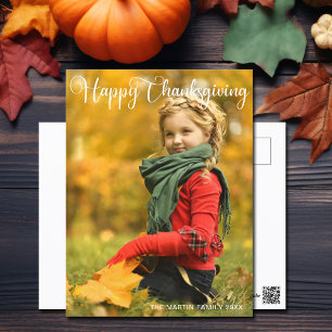 Prettige Thanksgiving-script-overlay gezinsfoto Briefkaart