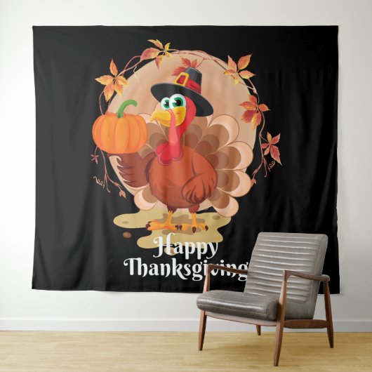 Prettige Thanksgiving-typografie wandtapijt Wandkleed (In Situ (horizontaal))
