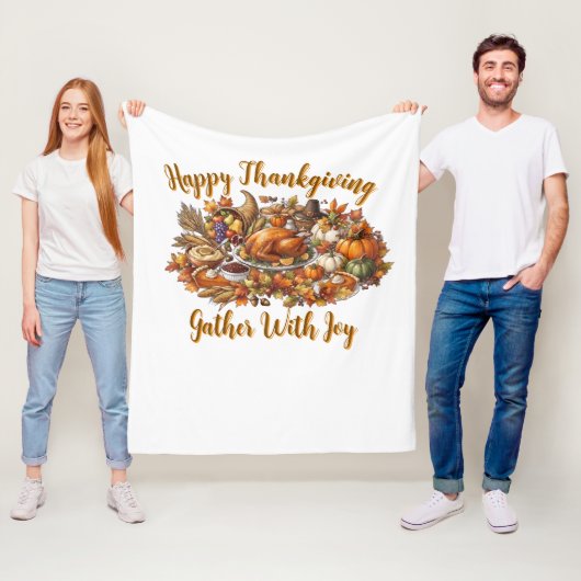Prettige Thanksgiving Verzamel Met Vreugde Fleece Deken (In situ)