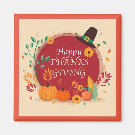 Prettige Thanksgiving Vierkante Magneet (Voorkant)