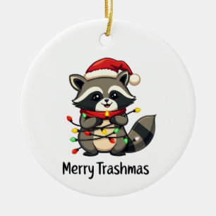 Prettige Trashmas Grappige Wasbeer Kerstvakantie Keramisch Ornament