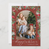 Prettige vakantie bordeauxrode winter botanische b feestdagenkaart (Voorkant)