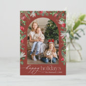 Prettige vakantie bordeauxrode winter botanische b feestdagenkaart (Staand voorkant)