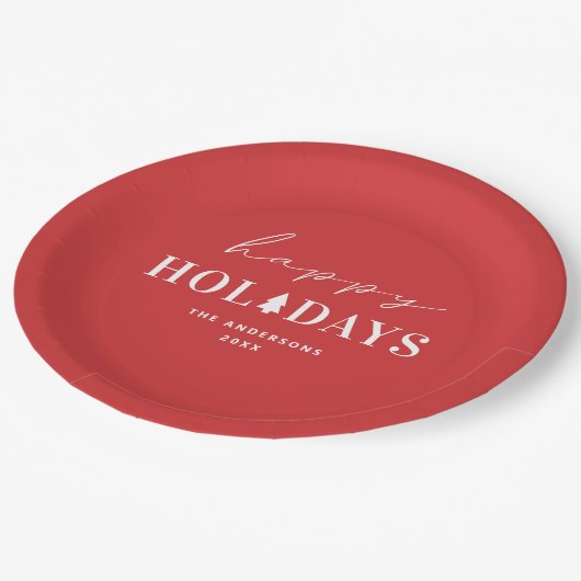 Prettige vakantie | Rode Kerst & Nieuwjaarsfeest Papieren Bordje (Gekanteld)