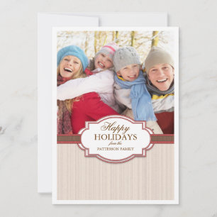 Prettige vakantie rood & bruin groot fotokaart gro feestdagenkaart